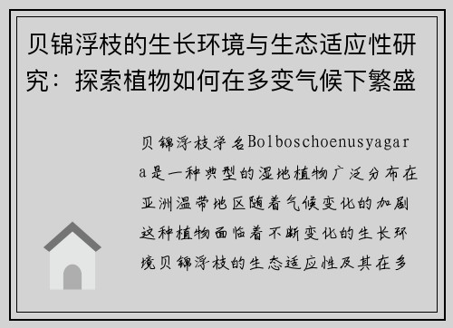 贝锦浮枝的生长环境与生态适应性研究：探索植物如何在多变气候下繁盛生长